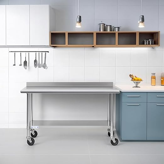 Hally Stainless Steel Table for Prep & Work 24 x 48 Inches with Caster Wheels, NSF Commercial Heavy Duty Table with Undershelf and Backsplash for Restaurant, Home and Hotel