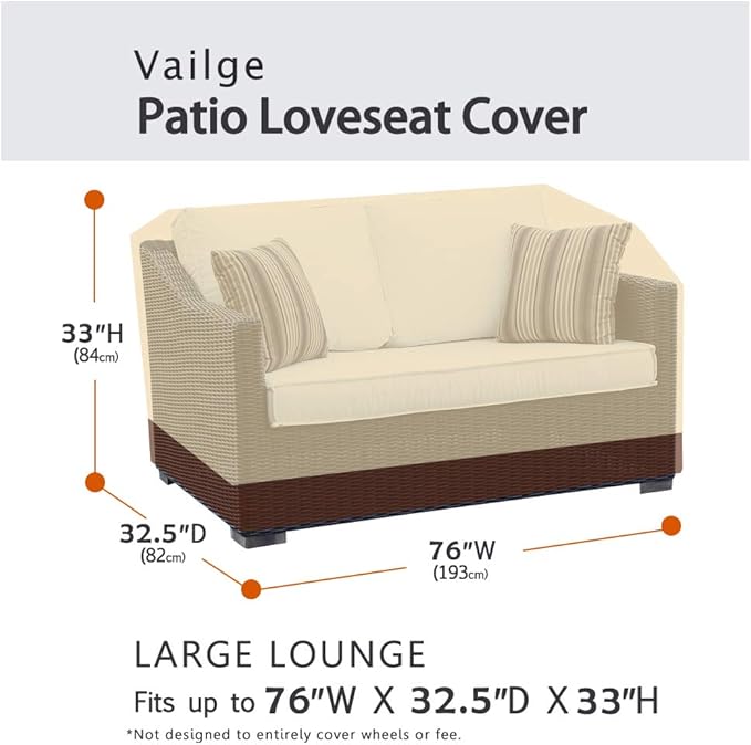 Vailge 2-Seater Heavy Duty Patio Bench Loveseat Cover,100% Waterproof Outdoor Sofa Cover, Lawn Patio Furniture Covers with Air Vent, Medium(Standard), Beige & Brown