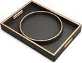 SANZIE Leather Tray Desktop Storage Organizer Premium Serving Tray Decorative Tray Valet Tray for Sundries Cosmetics Phone Wallet Cutlery, Combination, Black