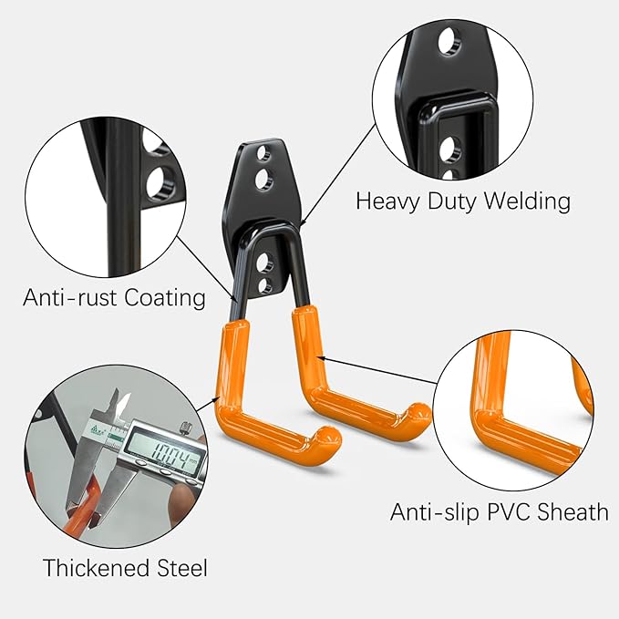3-H Garage Wall Hooks 10 Pack, Garage Hooks Heavy Duty with Extra Welding Spots, Wall Storage Organizer for Hanging for Garden, Lawn, Yard (Orange)
