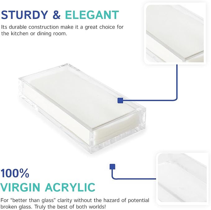 Huang Acrylic Clear Rectangle Paper Napkin Holder | For Dinner, Bathrooms, Hosting, Picnics, Weddings, Parties | Long Lasting Premium Acrylic Construction