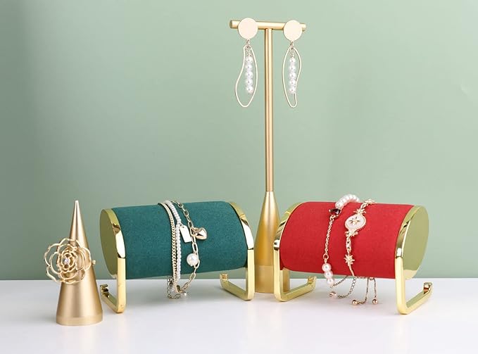 GemeShou Gold Earring Display Stand for selling, Stable Jewelry Earring Holder, Metal ear hanger photography props【Gold-Cone Base Height 7.9"】