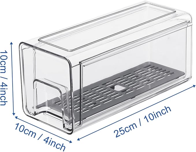 Plastic Clear Fridge Storage Organizer with Drawers & Drainer - Stackable Bins for Kitchen Fruit & Veggie Organization (2PCS, Small)