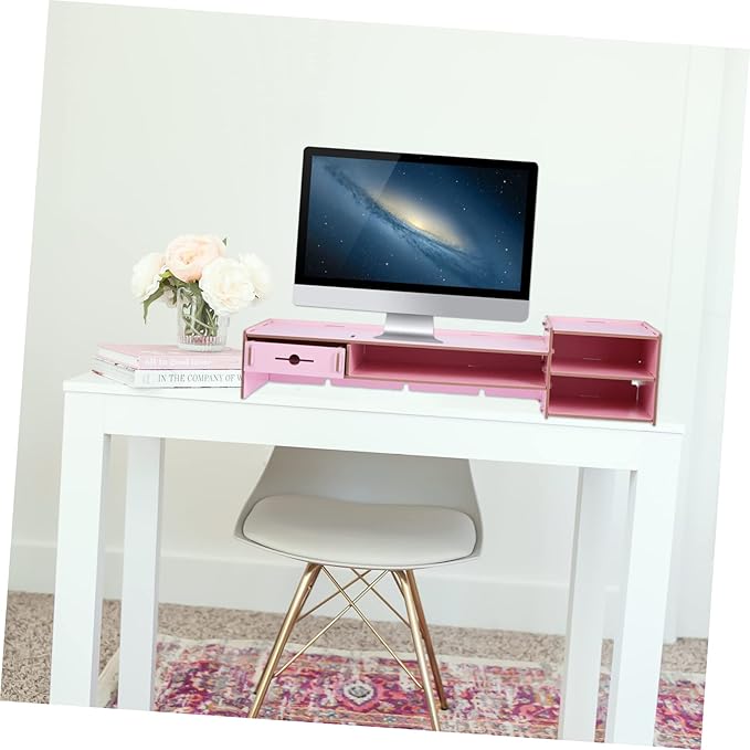 Angoily Creative Pink Monitor Riser Stand with Drawer Multifunctional Desktop Organizer for Office Desk Storage and Computer Display Elevation
