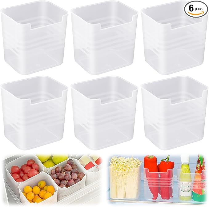 6 PCS Fridge Organizer Bins, Refrigerator Side Door Storage Box, Plastic Clear Storage Container for Fridge Cupboard Pantry Snacks Tins Kitchen