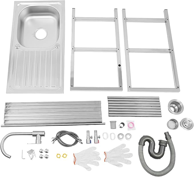 30" Stainless Steel Sink Kitchen Utility Sink with 360° Hot/Cold Faucet Freestanding Workbench 2 Layer Shelf Set for Modern Farmhouse Restaurant Hotel Garage and Laundry Room Outdoor Use
