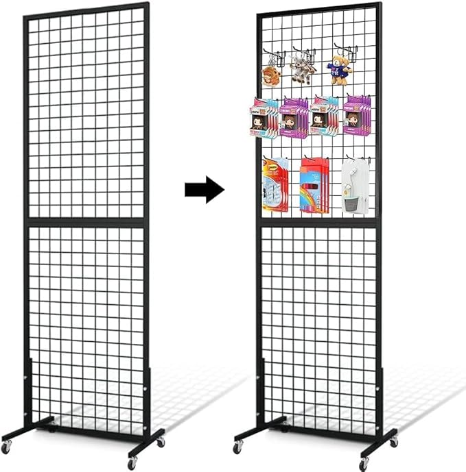 Grid Wall Panels, 2 Packs 2'x 6' Gridwall Panels Tower with T-Base, Black Wire Grid Wall Display Rack, Craft Show Display Rack, Art Gridwall Display Stand