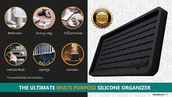 MODERNJOE'S Sponge Holder and Sink Organizer - Kitchen Bath Vanity - Multi-use Silicone Tray – Non-Slip, Heat Resistant and Dishwasher Safe – 11” X 5.5” - Black