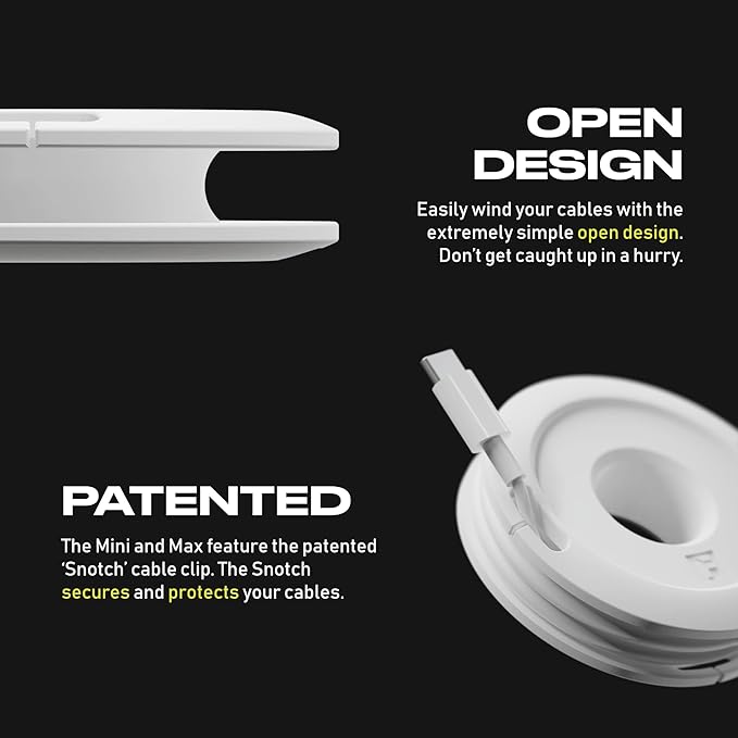 Side Winder Mini and Max Headphone, Earbud and Charging Cable Winder and Organizer Perfect for Wrapping Earbuds and Cords for Travel and Organization 4-Pack (Black, Mini)
