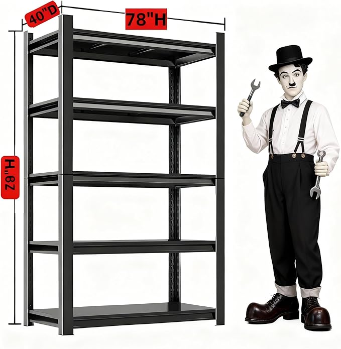 Garage Storage Shelves,5 tier shelving unit, 40 inch Wide, 18” Deep, 78” Tall Organizer Metal Shelf for Basement/Living Room/Bedroom/Laundry/Pantry/Kitchen, Heavy Duty, Adjustable,Easy to install