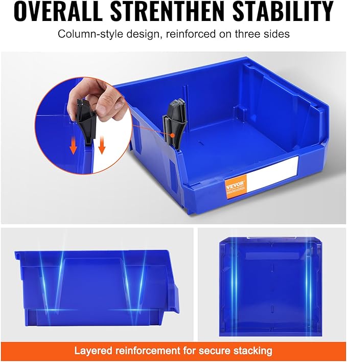 VEVOR Plastic Stackable Storage Bins 6 Pack (11 x 11 x 5-Inch), Hanging Storage Organizer Bins, Heavy Duty Stacking Containers for Closet, Garage, Office, Home, Pantry or Small Parts Organization