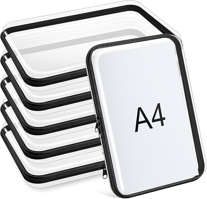 Sanwuta 6 Pcs Clear Hard Zipper Case Hard Plastic Zipper Pouches Transparent Makeup Bag Pencil Pouches for Travel Snacks Christmas Trinket Storage Organizer Box(Black,12.6 x 9 x 2 Inch)