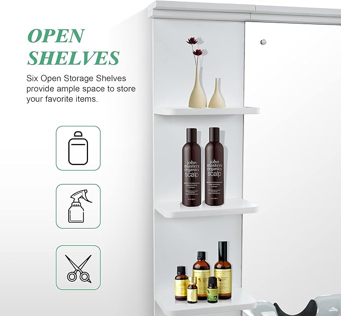 BarberPub Wall Mount Storage Station with Mirror Shampoo Bowl High-end Styling Beauty Salon Furniture Set 3145 (White)