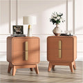 Night Stand Set 2, Mid Century Modern Bedside Table with Drawers, Curved Profile Design End Table with Metal Handle, Nightstand Set of 2 with Storage, Bed Side Tables for Bedroom, Cherry