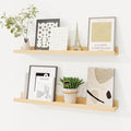 Picture Ledge Shelf, Solid Pine Wood Floating Shelves Set of 2, 24 Inches Nursery Book Shelves for Toys Storage, Kids Bookshelf Wall Mounted for Living Room Decor Photo Frames, Unfinished Natural