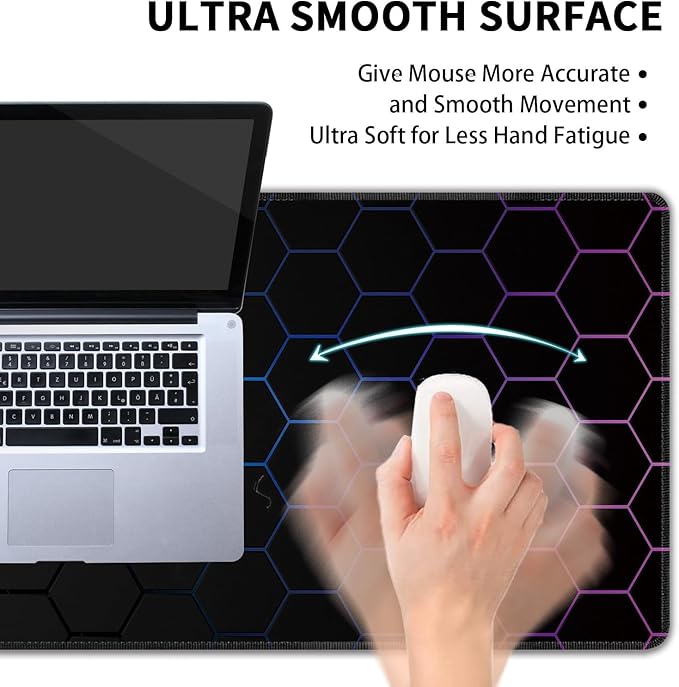 Hexagon Honeycomb Large Mouse Pad,Gaming Keyboard Desk Pad,Extended Mouse Mat Non-Slip Rubber Base with Stitched Edges for Office Game Home XL 31.5"x11.8"