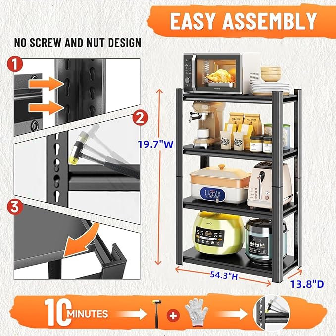 4 Tier Shelf, Adjustable, Metal, Sturdy, Easy Assembly, 20" w,14" d, 55" H,Organization and Storage Shelving Unit for Laundry Room/Bathroom/Garage, Bookshelf, Plants Shelf