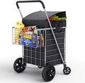 Shopping Cart w/Waterproof Basket Liner & 360° Swivel Wheels | Foldable Collapsible & Lightweight | Perfect for Groceries Laundry Utility Cart - Silver