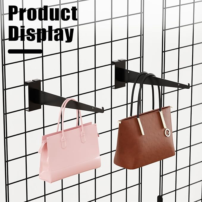 12" Grid Wall Knife Holder Brackets,10 PCS Black Metal Grid Wall Brackets, Grid Wall Accessories with Lip, for All 3" Grid Panels