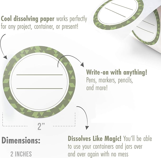 Canning Labels Dissolvable Stickers for Mason Jars and More (2" Round 200/roll) Canning Supplies Washes Off in Seconds Like Magic - Jar Labels Homemade Jam, Jelly, and More (Artichoke)