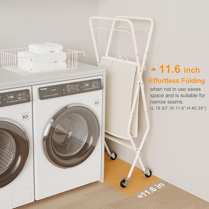 Laundry Basket with Wheels:88L Rolling Laundry Cart Foldable Metal Frame Dirty Clothes Laundry Hamper 36"H 4 Caster 2 Brake Waterproof Removable Liner Carry Handle for Dorm Laundry Room,Cream