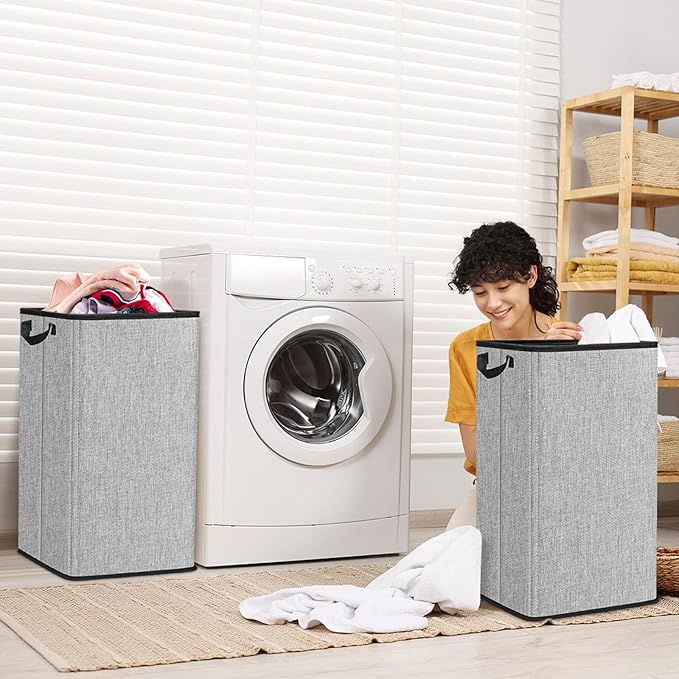 SNIGJAT Large Laundry Hamper, Tall Laundry Hamper with Sturdy Handles, Collapsible Dirty Clothes Basket for Bedroom, Rectangular Sturdy Large Clothes Basket for College, Dorm, Towels, Toys, 80 L