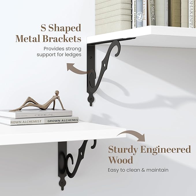 White Floating Shelves for Wall, 32"W x 12"D Wall Shelves, 12 Inch Deep Floating Shelf with Bracket, 32 Inch Floating shelves Set of 2, Rustic Shelves for Living Room, Bathroom and Kitchen, White
