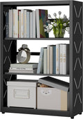 Industrial Bookshelf,3 Tier Bookcase,34" Black Metal Small Bookshelf with Adjustable Feet and Adjustable Shelves,Home Office Bookcase Shelf Storage Organizer for Living Room Kitchen.