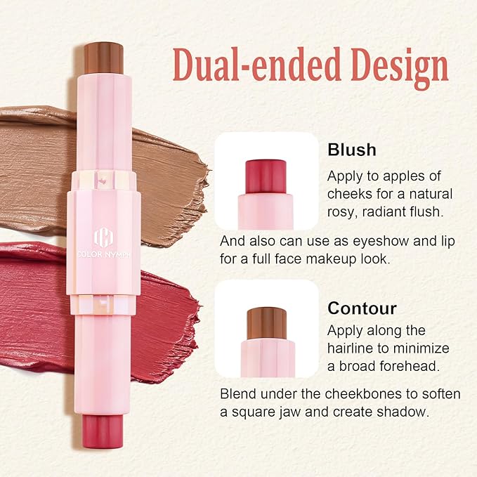 Color Nymph Blush Contour Makeup Stick, Double-end Stick Cream Blush & Contour Multiuse Butter Stick For Cheeks Eyes Lip Matte Texture Vegan & Cruelty-Free - 01# Amber Crepe