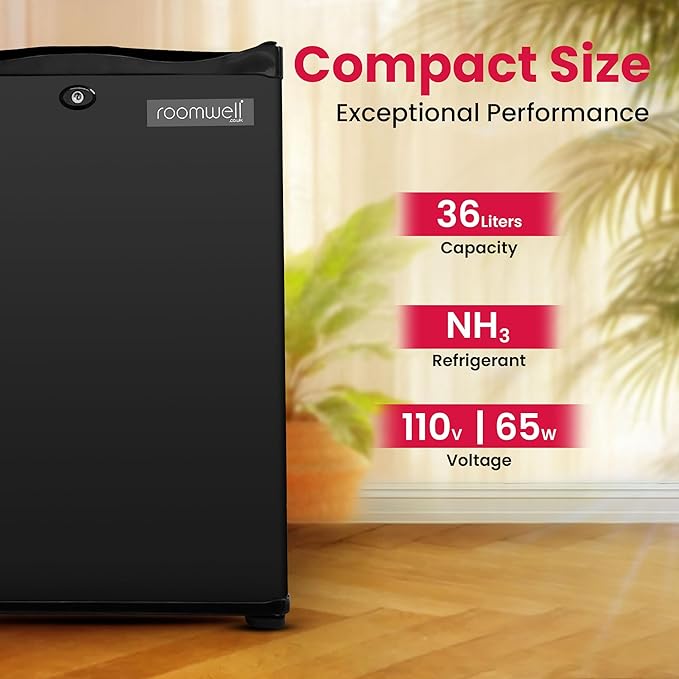roomwell 1.4 cu.ft Compact Auto Defrost 120V/12V Refrigerator with No Noise Absorption, Locking Mini Fridge with Lock and Key-Ideal Semi Truck Refrigerator for RV, Camping, Dorm, Office & Travel Use