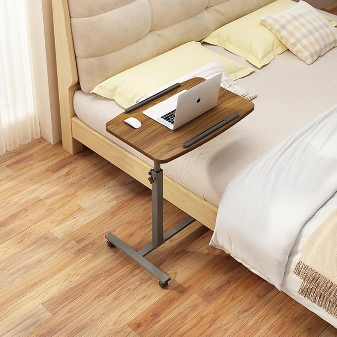 Laptop Lap Desk, Mobile Adjustable Overbed Bedside Table with Wheels, Portable Standing Bed Desk, Rolling lapdesk Lap desks for Adults with Casters& Mouse Pad