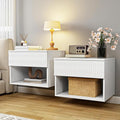 Floating Nightstand Set of 2,Modern Bedside Tables for Bedroom,Small Night Stands with Drawer and Open Shelf, Wall Mounted End SideTables Set for Living Room