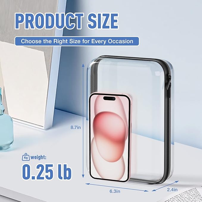 2Pcs Clear Hard Shell Zipper Case, Clear Zipper Pouches Makeup Case & Diaper Bag Organizer Lidded Storage Bins for Cosmetics, Toys, Puzzles, Craft - Travel & Home - 8.7 x 6.3 x 2.4 Inch