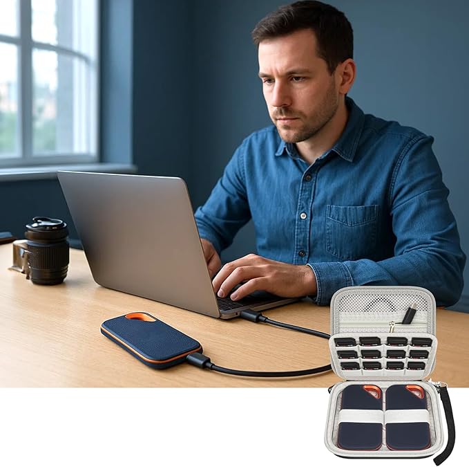 Case Compatible with SanDisk 1TB 2TB 4TB 500GB 8TB for SanDisk Extreme PRO Portable SSD External Hard Drive, Memory Card SD SDXC SDHC Card Storage Holder Organizer - for 2 Pcs SSD (Grey)