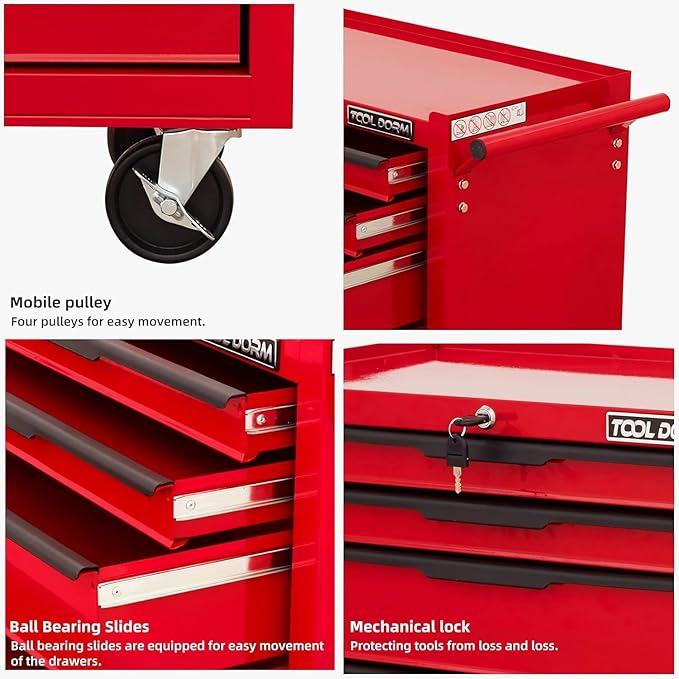 7-Drawer Rolling Tool Chest with Locking Wheels & Drawers, 13" D x 24.2" W x 34.6" H Mobile Tool Storage Cabinet, Heavy-Duty Garage Organizer w/Ergonomic Handle