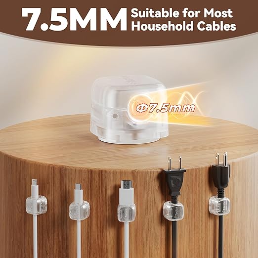 6Pack Rotatable Cord Organizer,Spring Cable Clips Desk Cable Management Cord Holder Adhesive Phone Charger Cord Clips for Home Office Car Wall Nightstand Accessories Clear