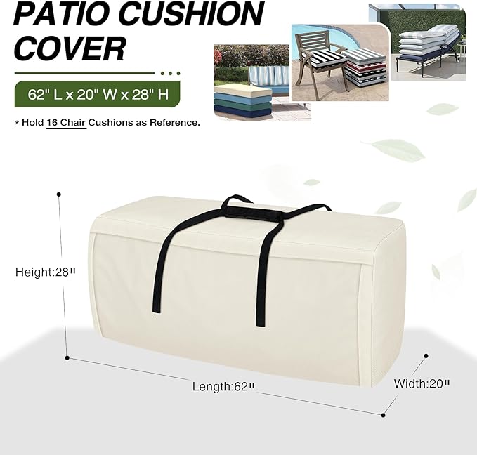 Porch Shield Outdoor Cushion Storage Bag 62 inch Waterproof Outside Storage Bags for Patio Furniture with Zippers and Handles