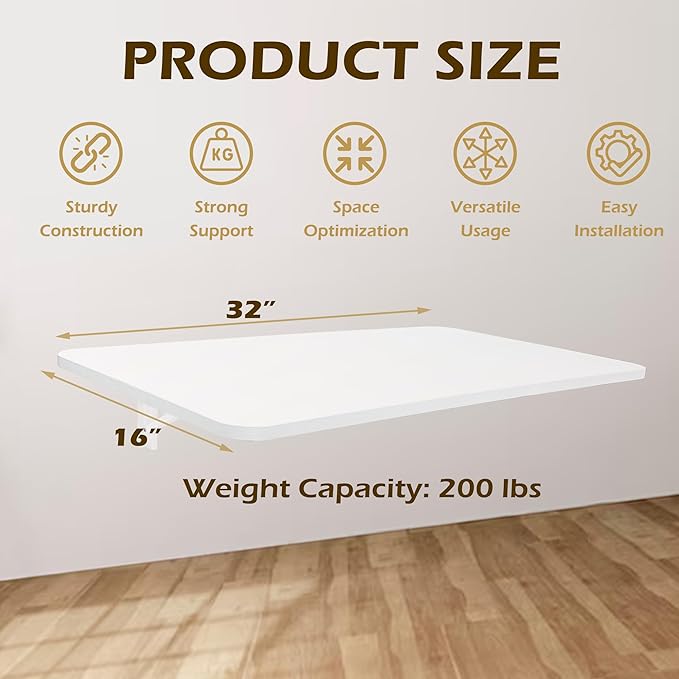 Laundry Folding Table, 32'' x 16'' Wooden Wall Mount Desk, Laundry Table for Folding Clothes, White, 32'' Length