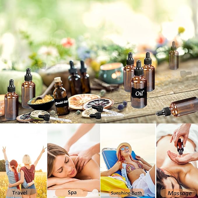 6 Pack 2oz Tincture Bottles With Dropper Amber Glass Dropper Bottle with Measured Eye Dropper Funnels,Labels,60ml Empty Bottle Brown for Homemade Vanilla Essential Oil,Tincture,Serum,Liquids