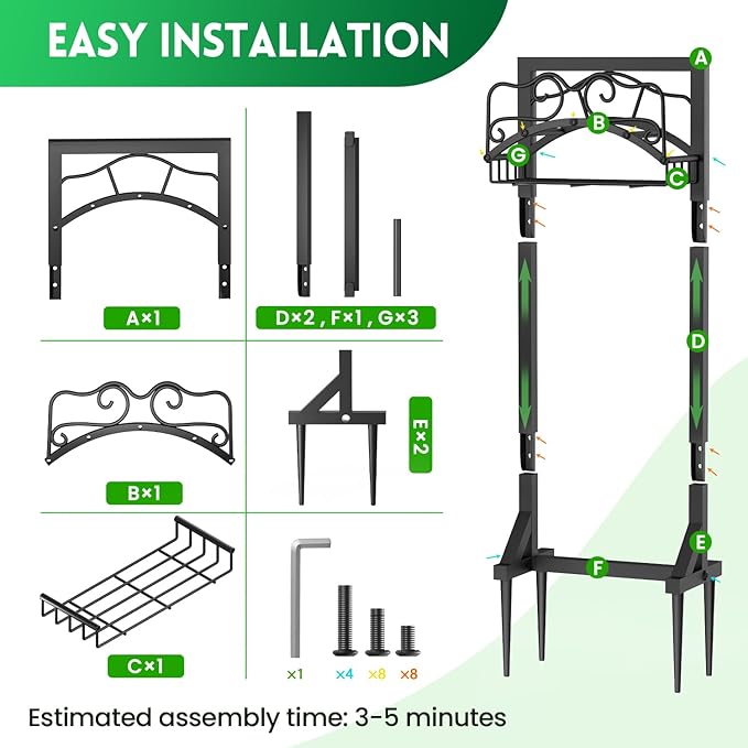 Garden Hose Holder, Heavy Duty Metal Water Hose Holder with 4 Spikes Outdoor Freestanding Hose Hanger Detachable Sturdy Hose Stand Holds 150-feet Hose, Garden Hose Storage Rack for Outside Yard Lawn