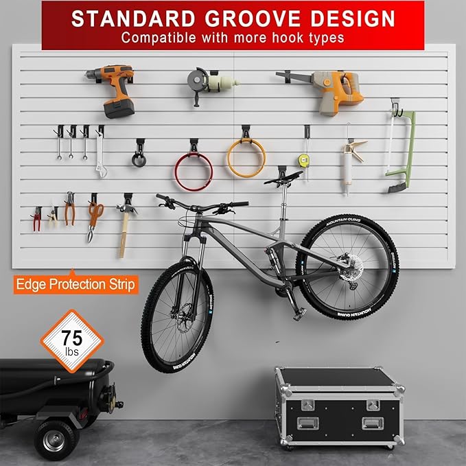Garage Slatwall Panel Wall Organizer - Slat Wall Paneling Sheets with Hooks, Interlocking PVC Panels for Tool Organization Mounted Storage Systems