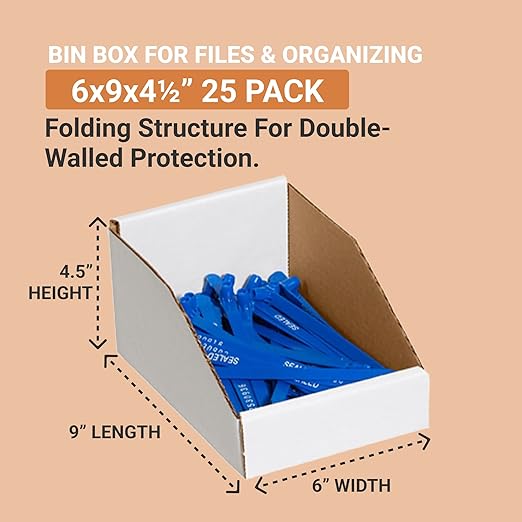 Aviditi Corrugated Cardboard Storage Bins, 6"x 9"x 4 1/2", White, Pack of 25, for Warehouse, Garage and Home Organization