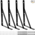 4 Pack L14 x H 10" Heavy Duty Shelf Brackets with Screws Open Floating Shelving Bracket L Brackets Black Metal Shelf Brackets for Shelves, Room, Pantry,Garage