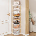 LUCKNOCK Vertical Shoe Rack, 8-Tier Tall Narrow Shoe Organizer for Entryway, Closet, Dorm & Small Spaces, Freestanding White Wooden Shoe Shelf Tower for Boots, Sneakers, Heels.