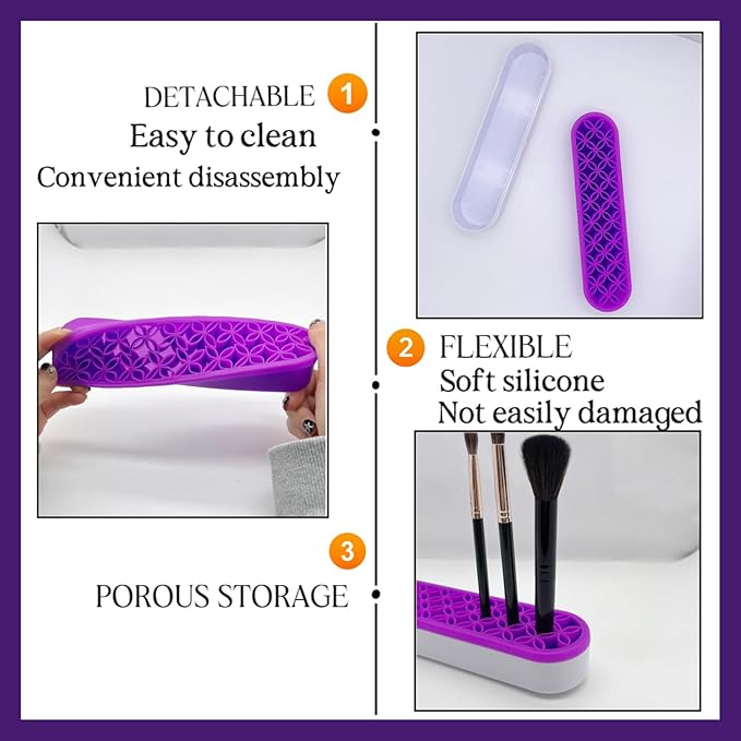 TANG SONG 1 PC Silicone Make up Brush Holder Cosmetic Storage Box Desktop Organizers (Purple)