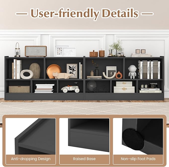 Giantex 5-Cube Bookcase, Freestanding 3-Tier Bookshelf with Spacious Top & Raised Base, Modern Display Storage Organizer, Multipurpose Book Shelf for Living Room, Bedroom, Playroom (Grey)