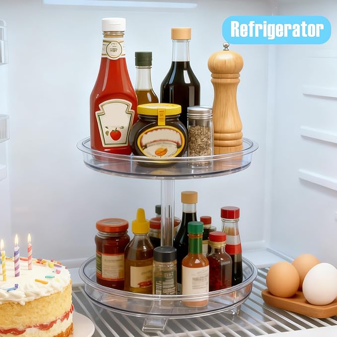 2 Tier Lazy Susan Organizer,9.7 Inch Lazy Susan Turntable for Cabinet,Rotating Spice Rack Organization for Kitchen,Refrigerator, Bathroom, Clear