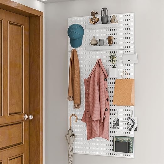 Pegboard Combination Kit for Wall Organizer, Wall Mounted Peg Board Kits for Kitchen, Bedroom, Office, &Bathroom, 4 Pieces White Pegboards and 14 Accessories, 22" x 22"