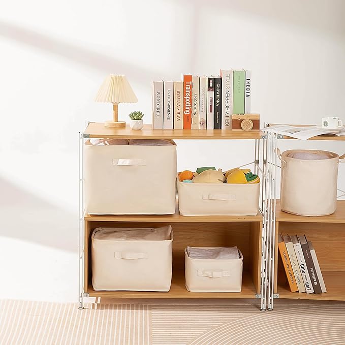 Foldable Storage Bins with Lids Cotton Canvas Rectangular Storage Box Ideal for Organization Lightweight and Durable (9.45 x 7.48 x 5.91)