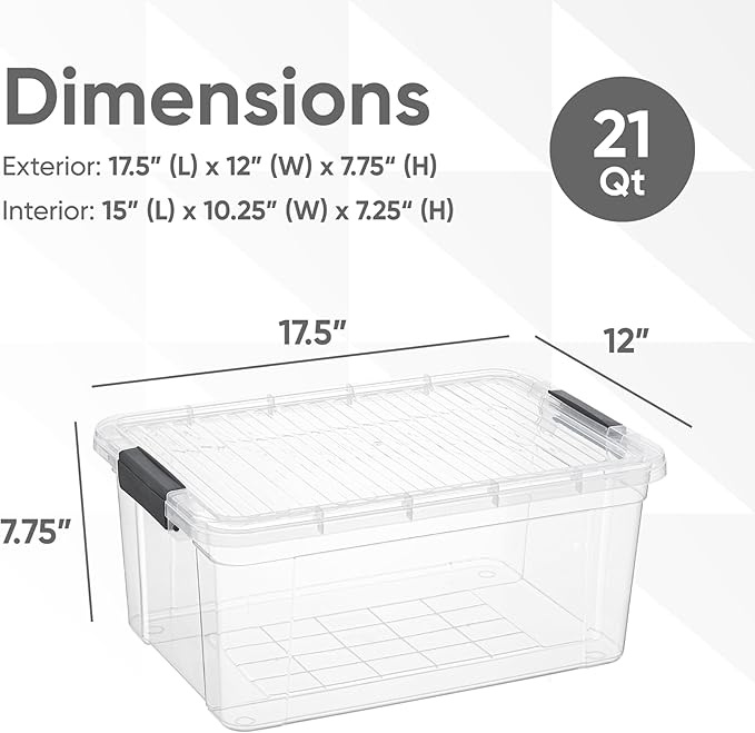 Superio Clear Storage Bins with Lids, 16 Quart BPA Free Plastic Containers, Transparent Boxes for Organizing, Stackable Crates, Organizer Totes for Home, Office, School, and Dorm